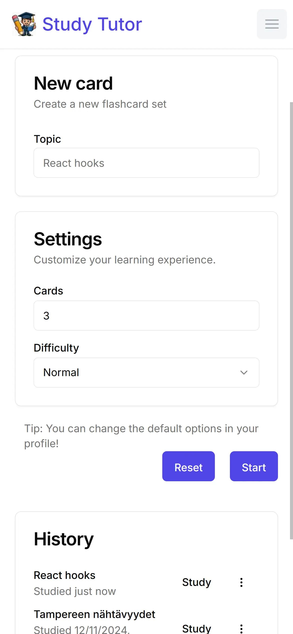 Screenshot of Study tutor